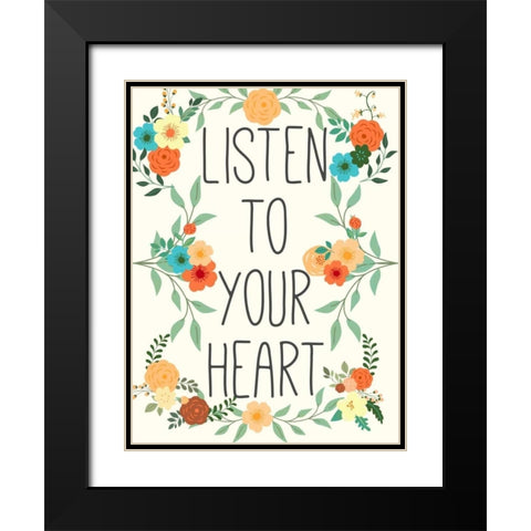 Heart and Love II Black Modern Wood Framed Art Print with Double Matting by SD Graphics Studio