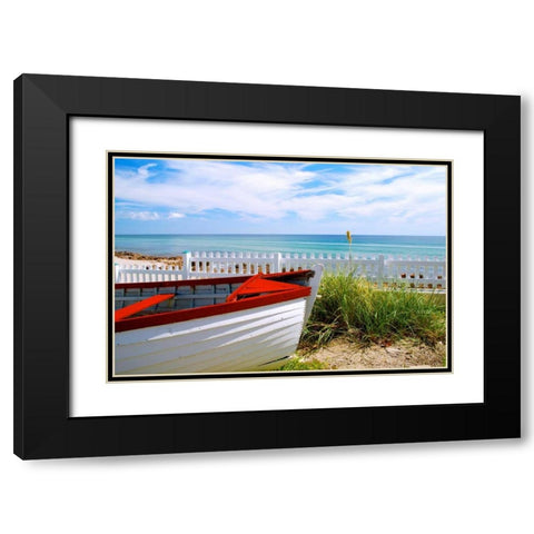 Boat By The Beach Black Modern Wood Framed Art Print with Double Matting by Peck, Gail