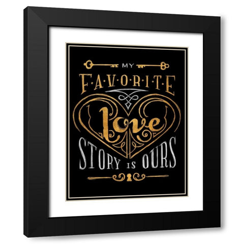 Black and Gold Love Story Black Modern Wood Framed Art Print with Double Matting by SD Graphics Studio