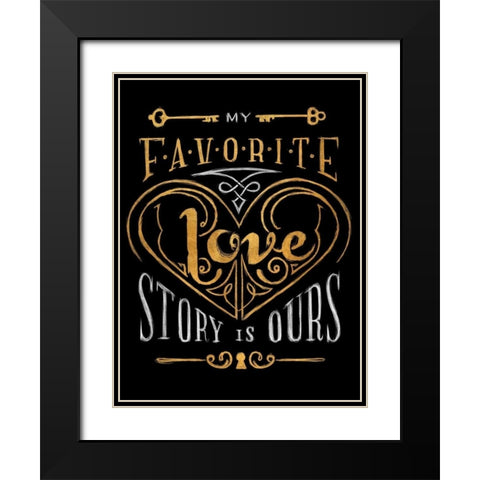 Black and Gold Love Story Black Modern Wood Framed Art Print with Double Matting by SD Graphics Studio