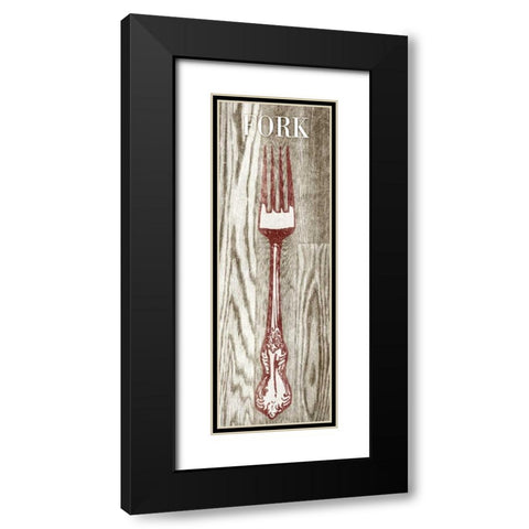Fork and Spoon on Wood I Black Modern Wood Framed Art Print with Double Matting by Studio, Sd Graphics
