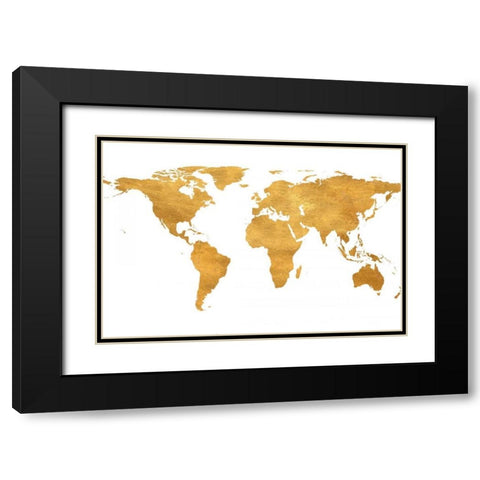 Gold World Map Black Modern Wood Framed Art Print with Double Matting by Studio, Sd Graphics