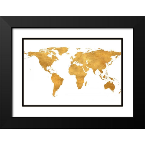 Gold World Map Black Modern Wood Framed Art Print with Double Matting by Studio, Sd Graphics