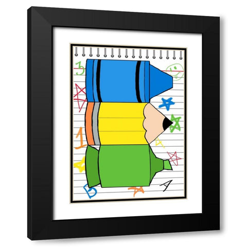 School Scribble I Black Modern Wood Framed Art Print with Double Matting by SD Graphics Studio