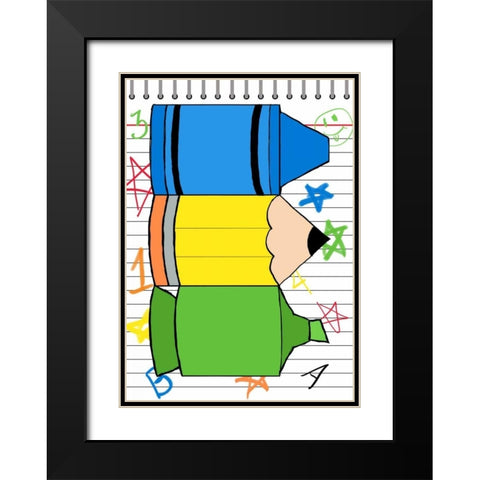 School Scribble I Black Modern Wood Framed Art Print with Double Matting by SD Graphics Studio