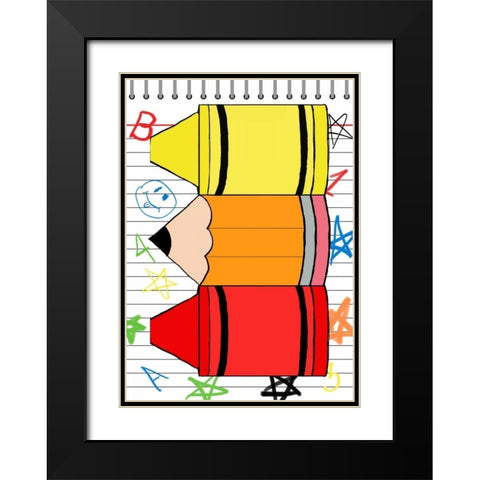 School Scribble II Black Modern Wood Framed Art Print with Double Matting by SD Graphics Studio
