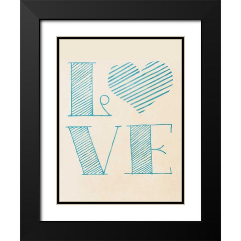 Love Blue Heart Black Modern Wood Framed Art Print with Double Matting by SD Graphics Studio