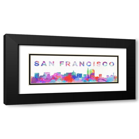 San Francisco Watercolor Skyline Black Modern Wood Framed Art Print with Double Matting by SD Graphics Studio