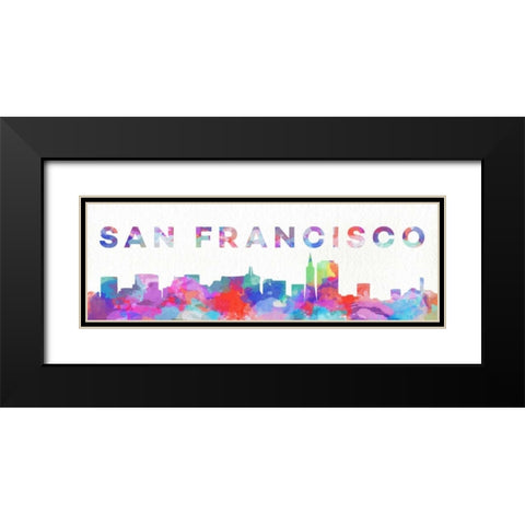 San Francisco Watercolor Skyline Black Modern Wood Framed Art Print with Double Matting by SD Graphics Studio