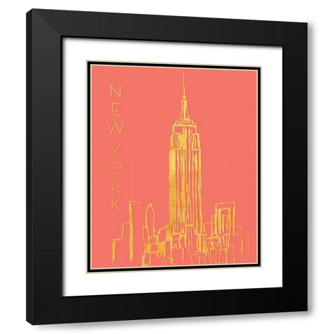 New York on Coral Black Modern Wood Framed Art Print with Double Matting by Biscardi, Nicholas