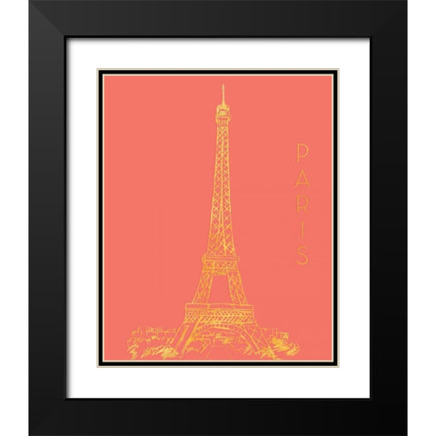 Paris on Coral Black Modern Wood Framed Art Print with Double Matting by Biscardi, Nicholas