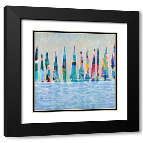 Dozen Colorful Boats Black Modern Wood Framed Art Print with Double Matting by Meneely, Dan