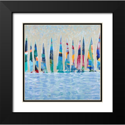 Dozen Colorful Boats Black Modern Wood Framed Art Print with Double Matting by Meneely, Dan