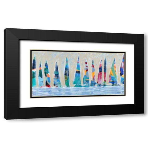 Dozen Colorful Boats Panel Black Modern Wood Framed Art Print with Double Matting by Meneely, Dan