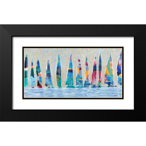 Dozen Colorful Boats Panel Black Modern Wood Framed Art Print with Double Matting by Meneely, Dan