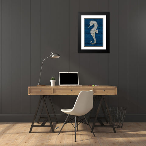 Antique Seahorse on Blue II Black Modern Wood Framed Art Print with Double Matting by Pinto, Patricia