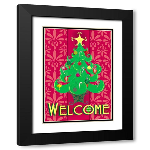 Christmas Tree Welcome Black Modern Wood Framed Art Print with Double Matting by Metz, Andi