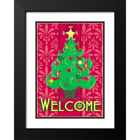 Christmas Tree Welcome Black Modern Wood Framed Art Print with Double Matting by Metz, Andi