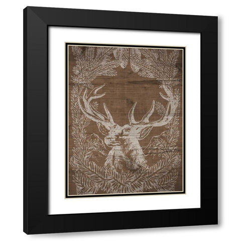 Holiday Deer Black Modern Wood Framed Art Print with Double Matting by SD Graphics Studio
