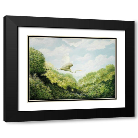 Egret Black Modern Wood Framed Art Print with Double Matting by Nawrocke, Bruce