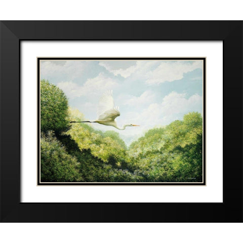 Egret Black Modern Wood Framed Art Print with Double Matting by Nawrocke, Bruce
