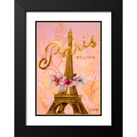 Gold Paris Eiffel Panel Black Modern Wood Framed Art Print with Double Matting by Gaynor, Janice