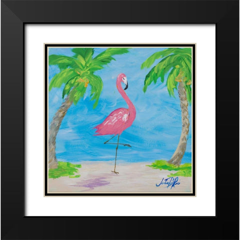 Fancy Flamingos I Black Modern Wood Framed Art Print with Double Matting by DeRice, Julie