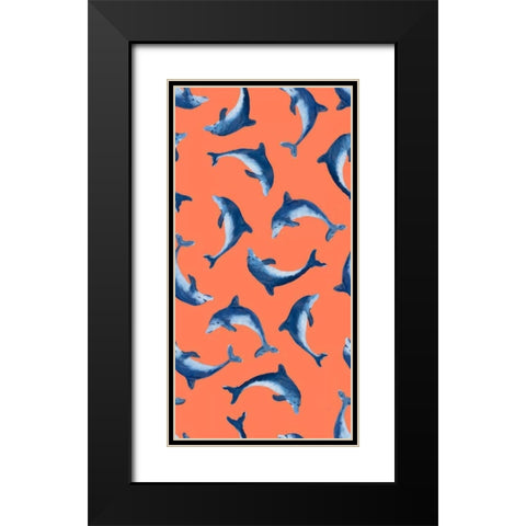 Soaring Dolphin Pattern Black Modern Wood Framed Art Print with Double Matting by DeRice, Julie