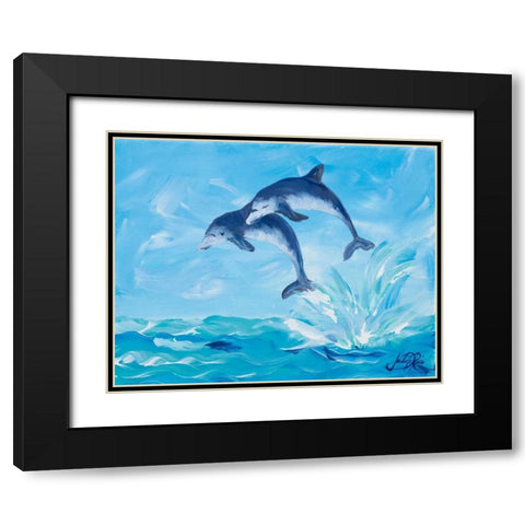 Soaring Dolphins I Black Modern Wood Framed Art Print with Double Matting by DeRice, Julie