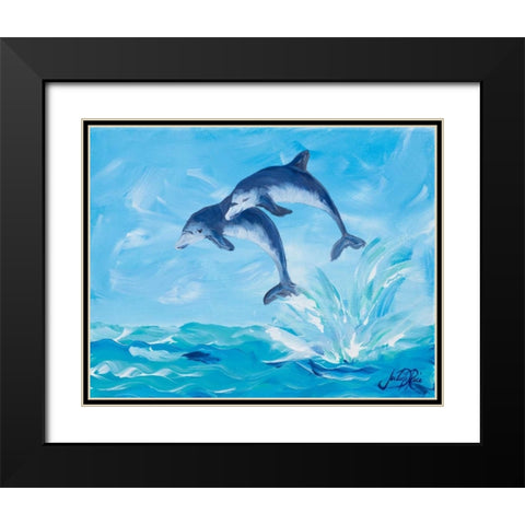Soaring Dolphins I Black Modern Wood Framed Art Print with Double Matting by DeRice, Julie