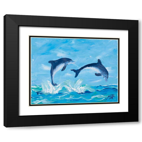 Soaring Dolphins II Black Modern Wood Framed Art Print with Double Matting by DeRice, Julie