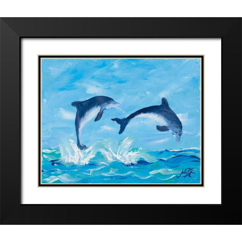 Soaring Dolphins II Black Modern Wood Framed Art Print with Double Matting by DeRice, Julie