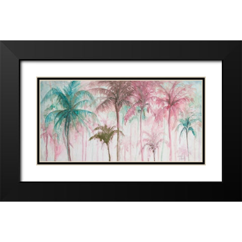 Watercolor Palms in Pink Tones Black Modern Wood Framed Art Print with Double Matting by Pinto, Patricia