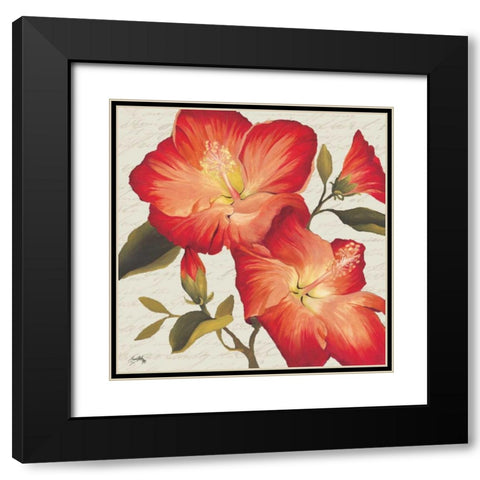 Flowers with Script II Black Modern Wood Framed Art Print with Double Matting by Medley, Elizabeth