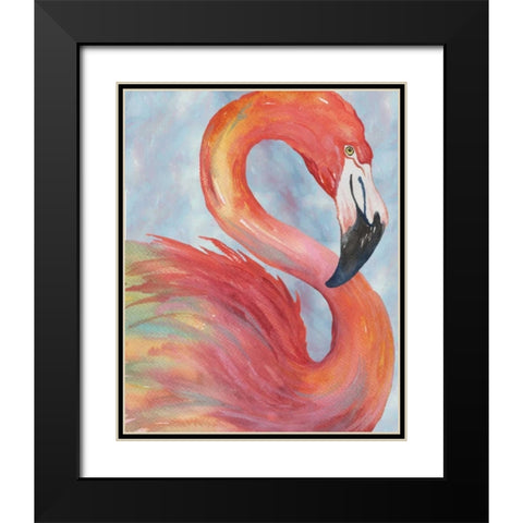 Tropical Flamingo Black Modern Wood Framed Art Print with Double Matting by Medley, Elizabeth