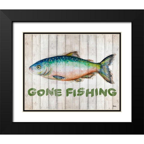 Watercolor Fish on Wood I Black Modern Wood Framed Art Print with Double Matting by Pinto, Patricia