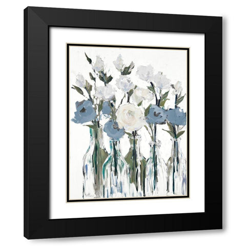Blue Romantic Blossoms Black Modern Wood Framed Art Print with Double Matting by Slivka, Jane