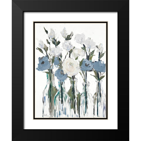 Blue Romantic Blossoms Black Modern Wood Framed Art Print with Double Matting by Slivka, Jane