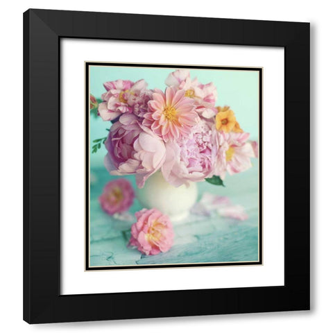 Peonies On Teal Black Modern Wood Framed Art Print with Double Matting by Gardner, Sarah
