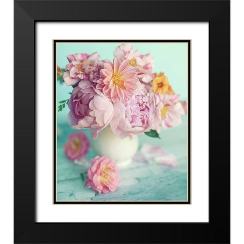 Peonies On Teal Black Modern Wood Framed Art Print with Double Matting by Gardner, Sarah