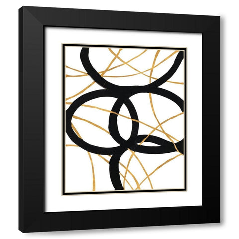 Black and Gold Stroke I Black Modern Wood Framed Art Print with Double Matting by Morris, Megan