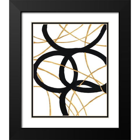 Black and Gold Stroke I Black Modern Wood Framed Art Print with Double Matting by Morris, Megan