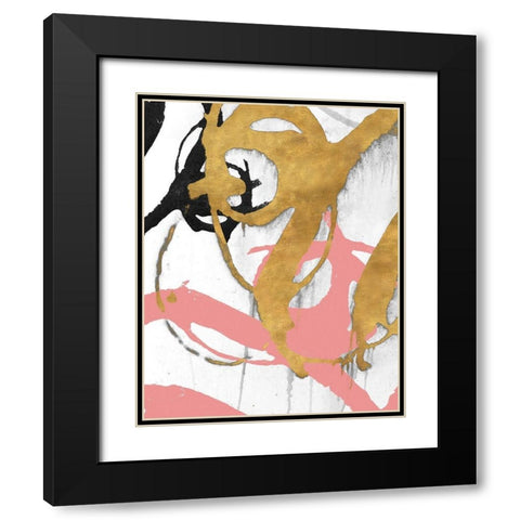 Rose Gold Strokes I Black Modern Wood Framed Art Print with Double Matting by Morris, Megan
