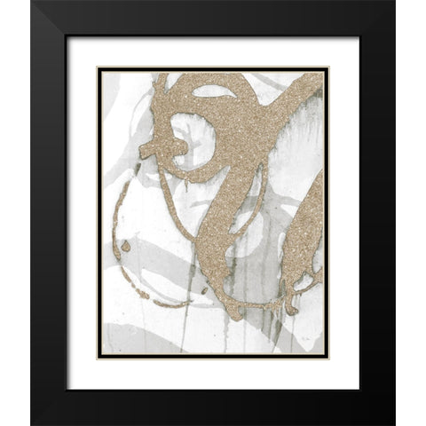 Gold Sparkle Strokes I Black Modern Wood Framed Art Print with Double Matting by Morris, Megan
