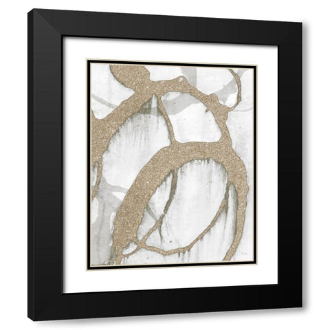 Gold Sparkle Strokes II Black Modern Wood Framed Art Print with Double Matting by Morris, Megan