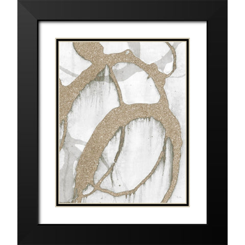 Gold Sparkle Strokes II Black Modern Wood Framed Art Print with Double Matting by Morris, Megan