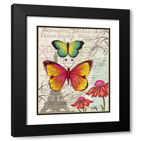 Paris Butterflies I Black Modern Wood Framed Art Print with Double Matting by Medley, Elizabeth