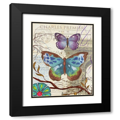 Paris Butterflies II Black Modern Wood Framed Art Print with Double Matting by Medley, Elizabeth