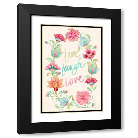 Live Laugh Love Wreath Black Modern Wood Framed Art Print with Double Matting by Gaynor, Janice