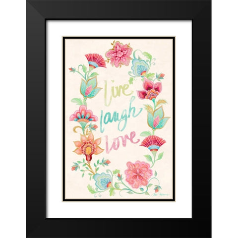 Live Laugh Love Wreath Black Modern Wood Framed Art Print with Double Matting by Gaynor, Janice
